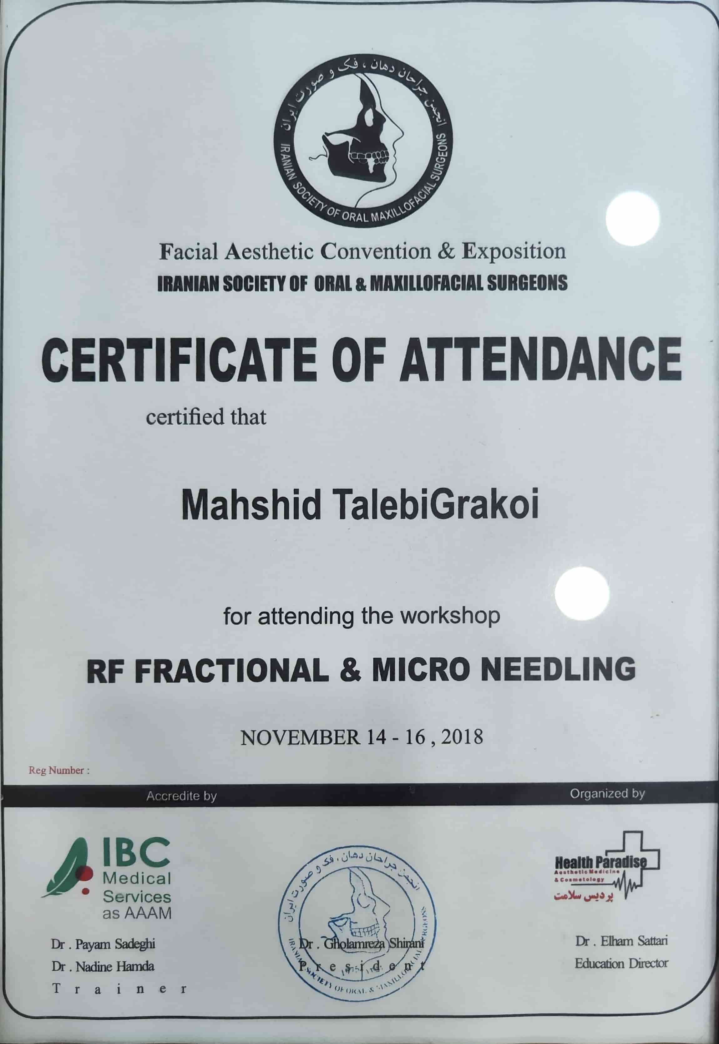 گواهینامه تخصصی میکرونیدلینگ و آراف فرکشنال 10